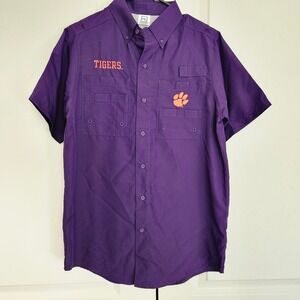 Clemson Tigers Proedge Button Down Vented Fishing Shirt SIZE SMALL PURPLE
